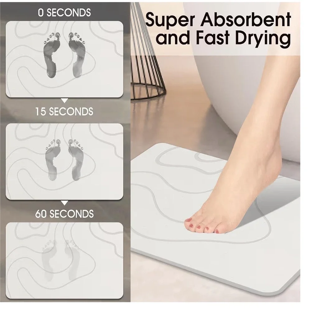 ZIKIBL Diatomaceous Earth Stone Bath Mat Fast Drying Non Slip Grey White 24x15in